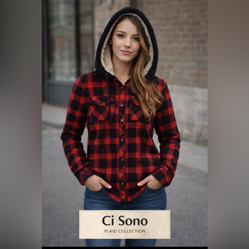 Ci Sono  women's hooded shirt in Red and Black